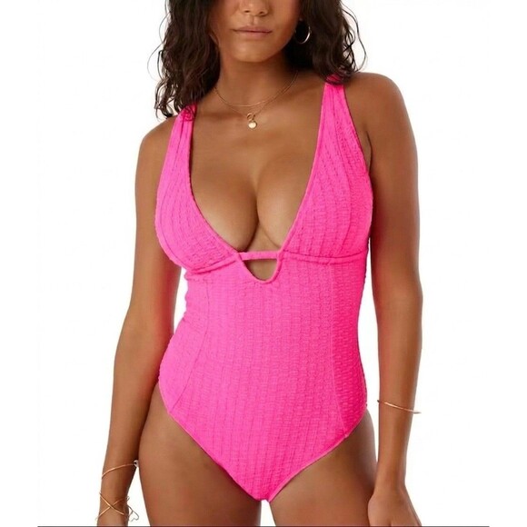 Roxy Other - Roxy Haleiwa Plunge Neckline One Piece Swimsuit Neon Pink Size Medium $106